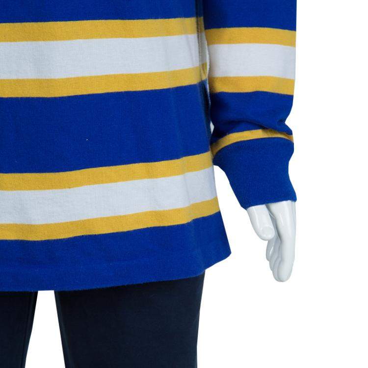 Pre Owned Ralph Lauren Blue and Yellow Striped Long Sleeve Polo T-Shirt 5 Yrs