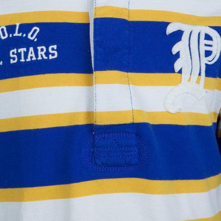 Pre Owned Ralph Lauren Blue and Yellow Striped Long Sleeve Polo T-Shirt 5 Yrs
