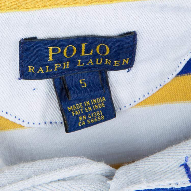Pre Owned Ralph Lauren Blue and Yellow Striped Long Sleeve Polo T-Shirt 5 Yrs