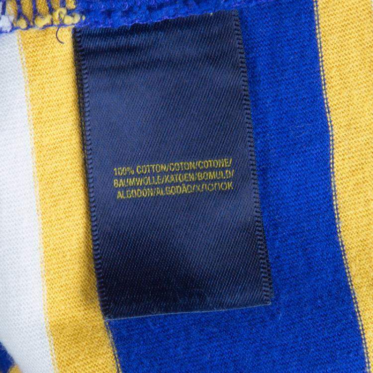 Pre Owned Ralph Lauren Blue and Yellow Striped Long Sleeve Polo T-Shirt 5 Yrs