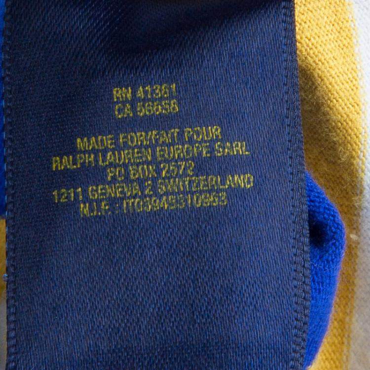 Pre Owned Ralph Lauren Blue and Yellow Striped Long Sleeve Polo T-Shirt 5 Yrs