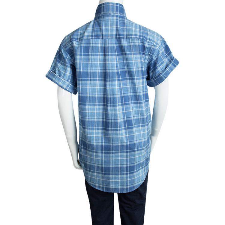 Pre Owned Ralph Lauren Blue Checked Cotton Short Sleeve Buttondown Shirt 8 Yrs