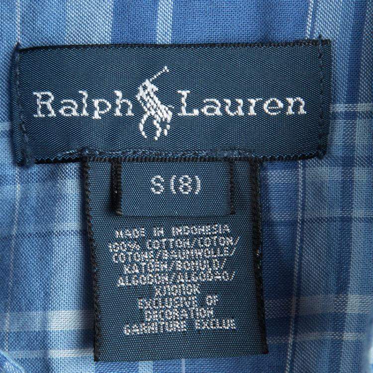 Pre Owned Ralph Lauren Blue Checked Cotton Short Sleeve Buttondown Shirt 8 Yrs