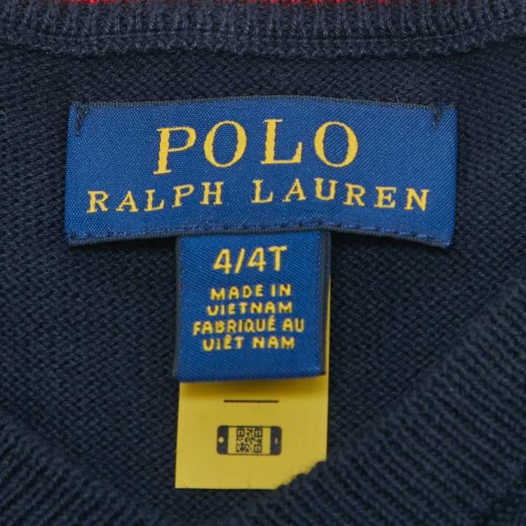 مملوكة مسبقًا Ralph Lauren Kids Navy Blue Wool V-Neck Sweater 4Yrs