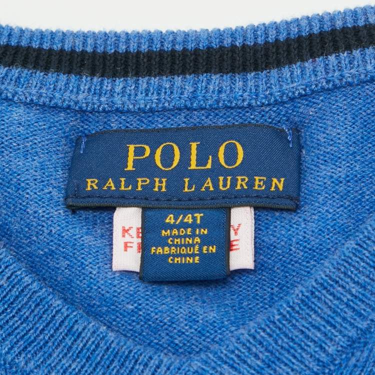 مملوكة مسبقًا Ralph Lauren Kids Blue Wool V-Neck Sweater 4Yrs 