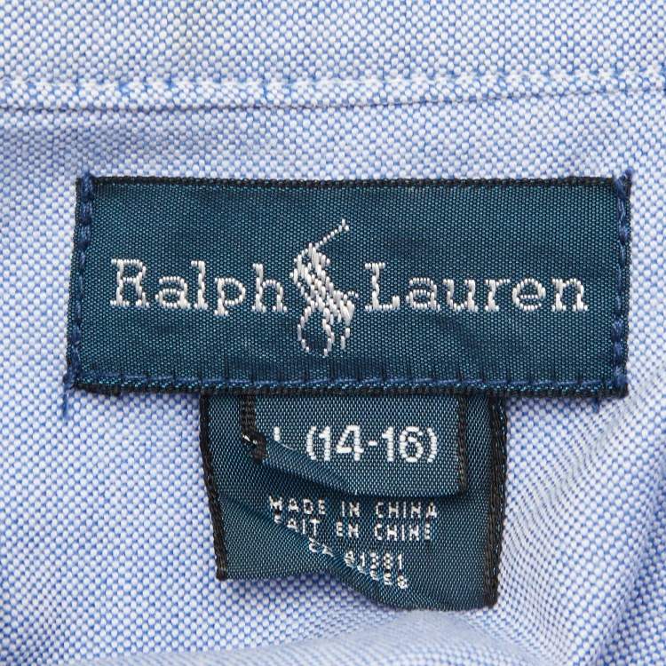 Pre Owned Ralph Lauren Blue Cotton Button Down Shirt Size 14-16 Yrs 