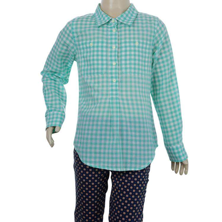 Pre Owned Ralph Lauren White and Green Checked Long Sleeve Button-Down Cotton Shirt 6 Yrs