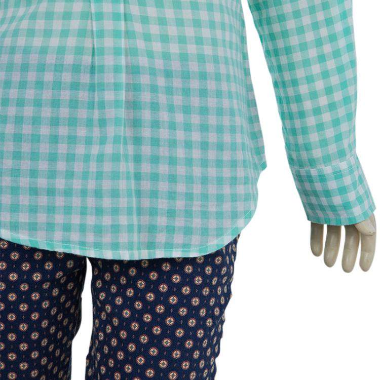 Pre Owned Ralph Lauren White and Green Checked Long Sleeve Button-Down Cotton Shirt 6 Yrs