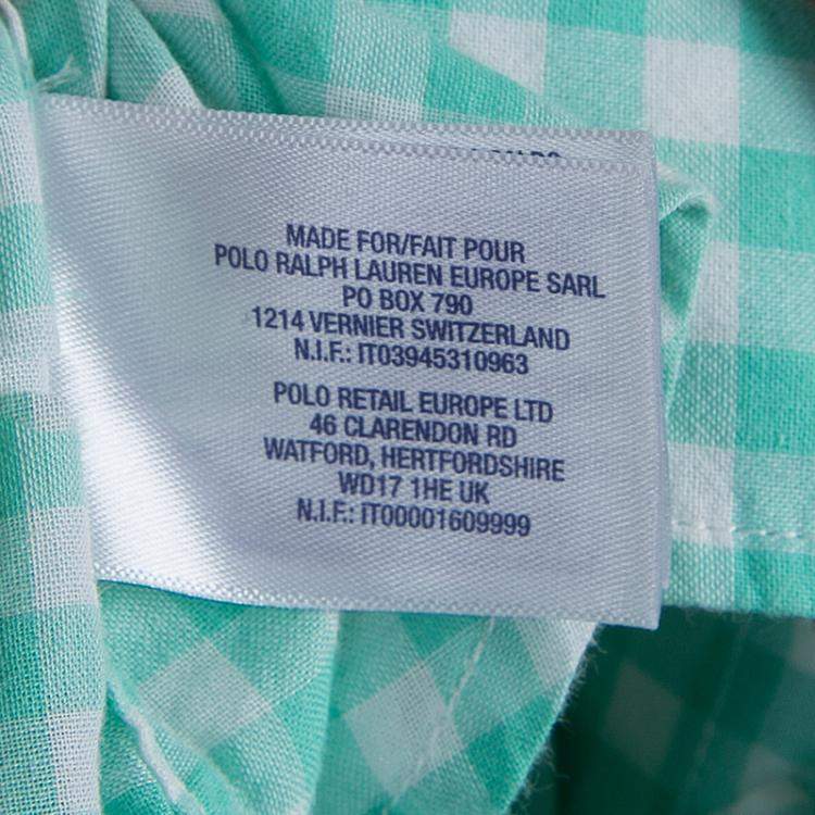 Pre Owned Ralph Lauren White and Green Checked Long Sleeve Button-Down Cotton Shirt 6 Yrs