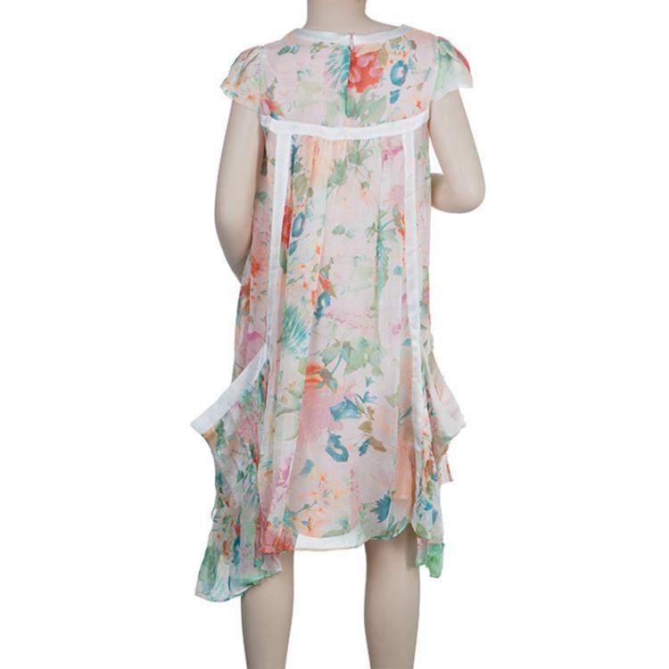 Pre Owned Roberto Cavalli Angels Multicolor Floral Print Silk Dress 6 Yrs