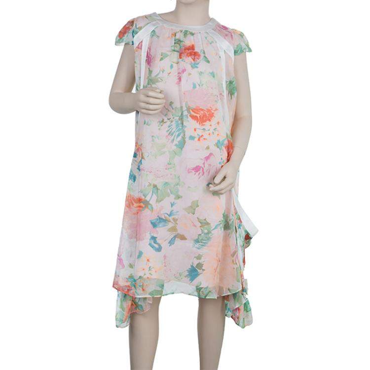 Pre Owned Roberto Cavalli Angels Multicolor Floral Print Silk Dress 10 Yrs 