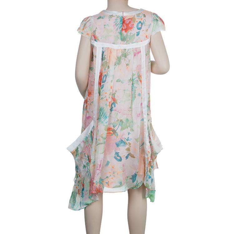Pre Owned Roberto Cavalli Angels Multicolor Floral Print Silk Dress 10 Yrs 