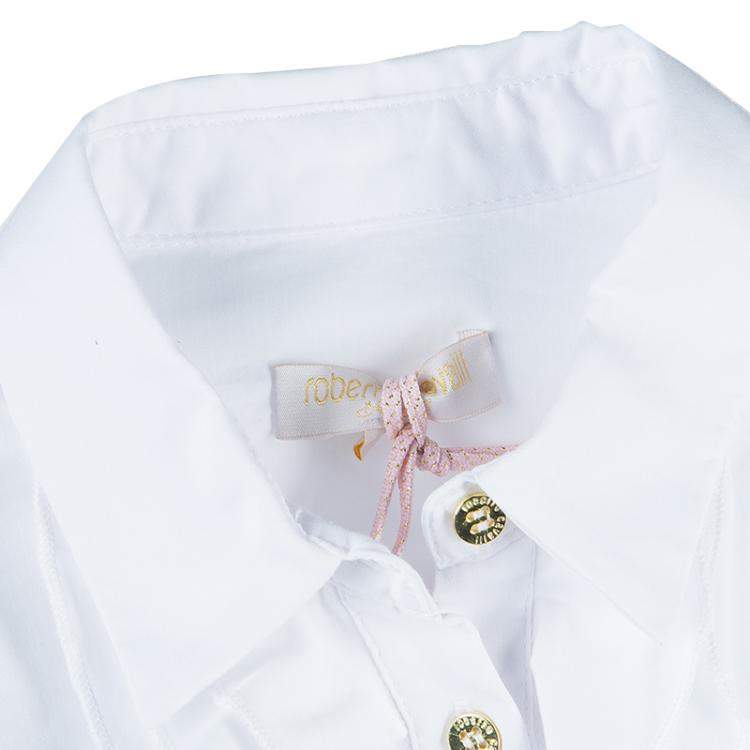 Pre Owned Roberto Cavalli Angels White Ruffle Neck Button Down Shirt 6 Yrs 