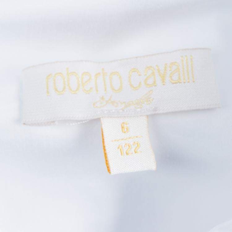 Pre Owned Roberto Cavalli Angels White Ruffle Neck Button Down Shirt 6 Yrs 