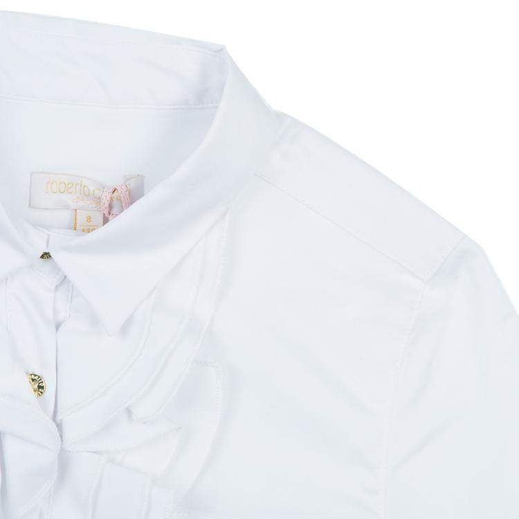 Pre Owned Roberto Cavalli Angels White Ruffle Neck Button Down Shirt 8 Yrs 