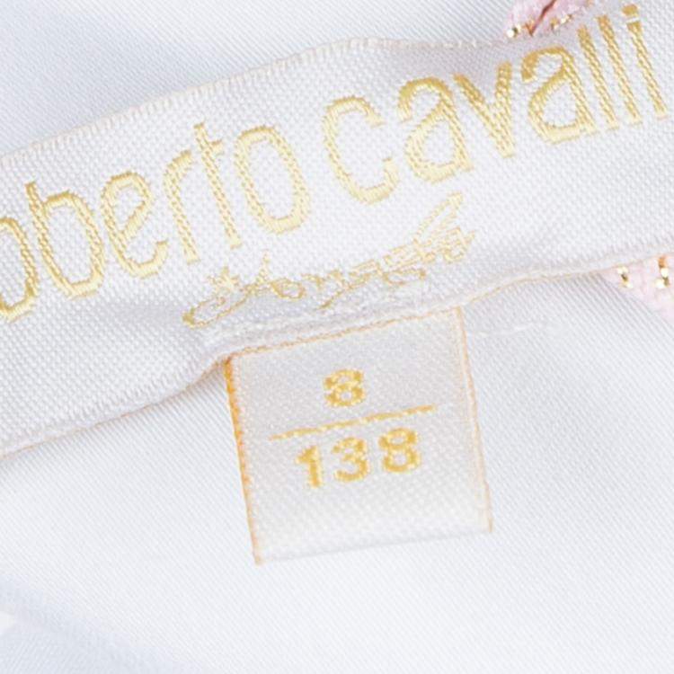 Pre Owned Roberto Cavalli Angels White Ruffle Neck Button Down Shirt 8 Yrs 