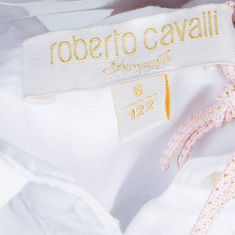 Pre Owned Roberto Cavalli Angels White Ruffle Neck Button Down Shirt 8 Yrs 