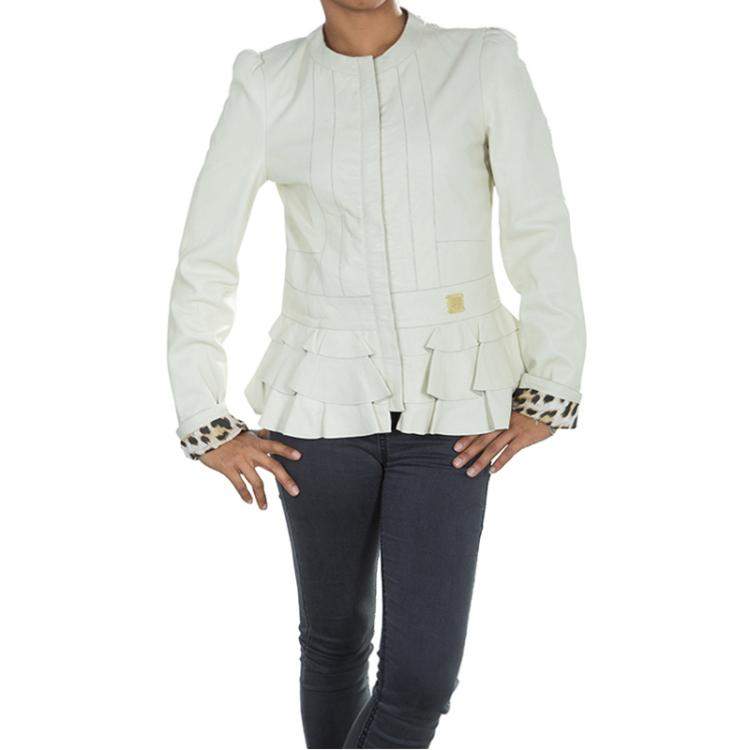 Pre Owned Roberto Cavalli Angels Cream Frill Detail Leather Jacket 12 Yrs 