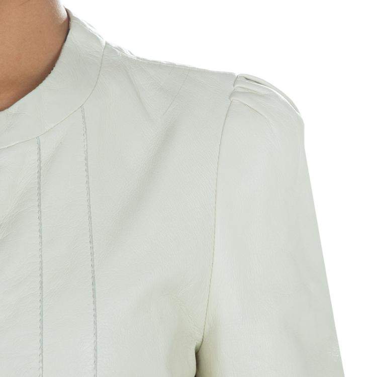 Pre Owned Roberto Cavalli Angels Cream Frill Detail Leather Jacket 12 Yrs 