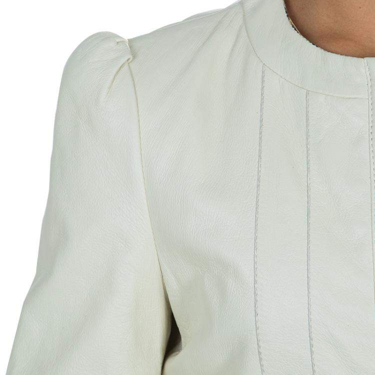 Pre Owned Roberto Cavalli Angels Cream Frill Detail Leather Jacket 12 Yrs 