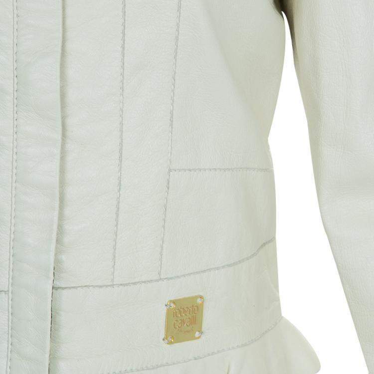Pre Owned Roberto Cavalli Angels Cream Frill Detail Leather Jacket 12 Yrs 