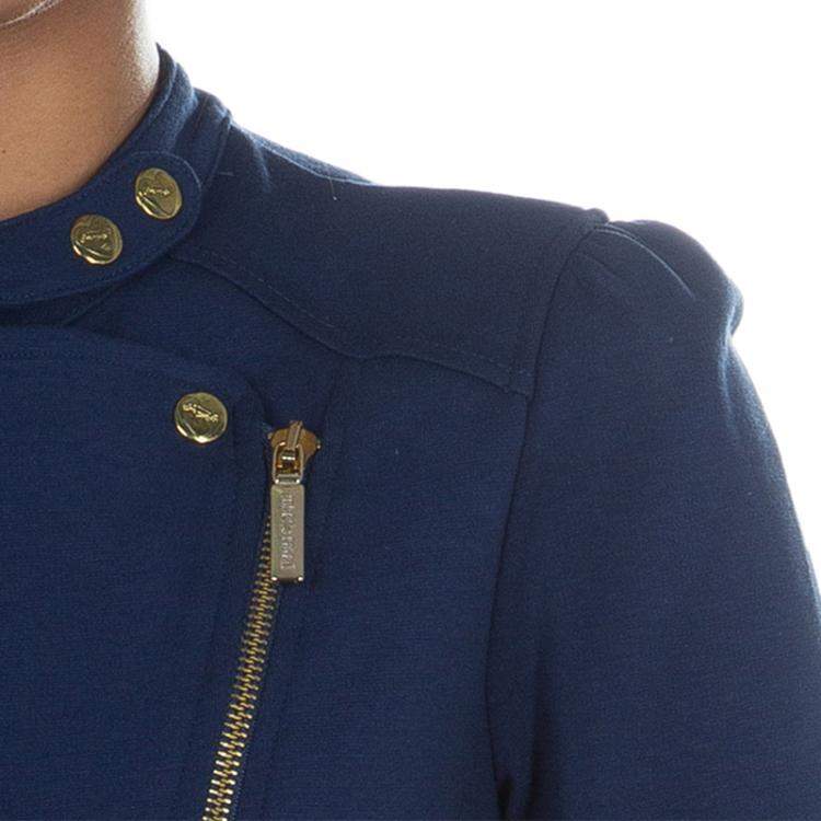 Pre Owned Roberto Cavalli Angels Navy Blue Frill Detail Biker Jacket 12 Yrs 