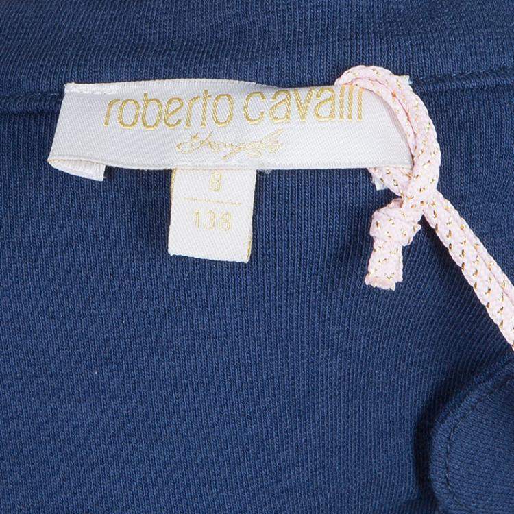 Pre Owned Roberto Cavalli Angels Navy Blue Frill Detail Biker Jacket 12 Yrs 