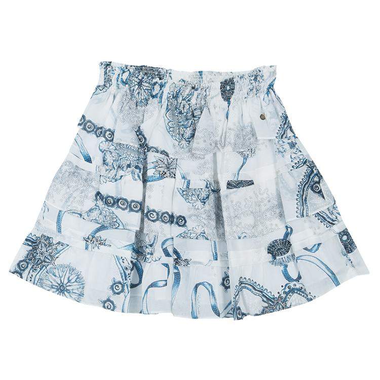 Pre Owned Roberto Cavalli Angels White Printed Tiered Skirt 10 Yrs 