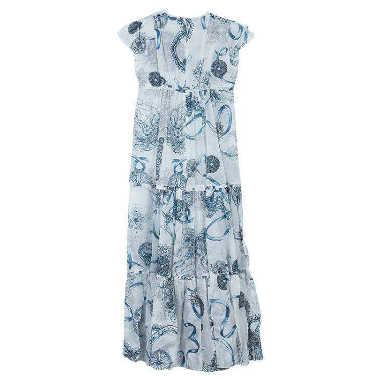 Pre Owned Roberto Cavalli Angels White Printed Tiered Maxi Dress 10 Yrs 