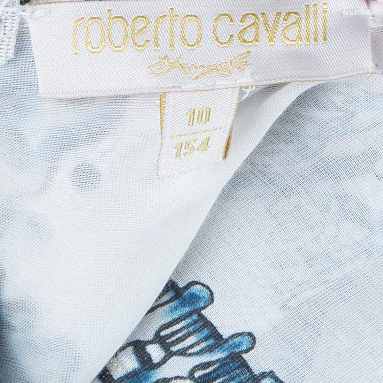 Pre Owned Roberto Cavalli Angels White Printed Tiered Maxi Dress 10 Yrs 