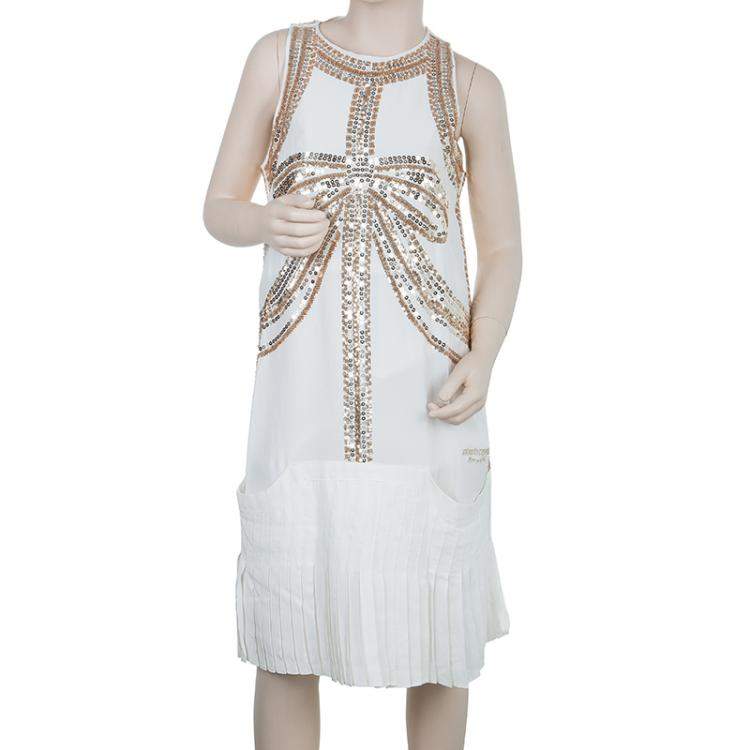 مملوكة مسبقًا Roberto Cavalli Angels White Sequin Embellished Pleated Dress 10 Yrs 