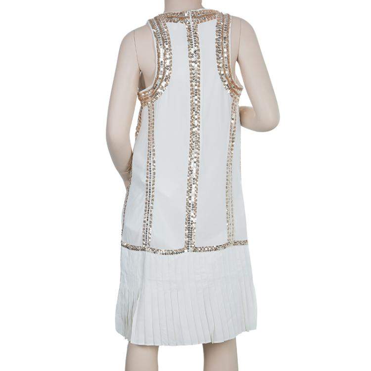 مملوكة مسبقًا Roberto Cavalli Angels White Sequin Embellished Pleated Dress 10 Yrs 
