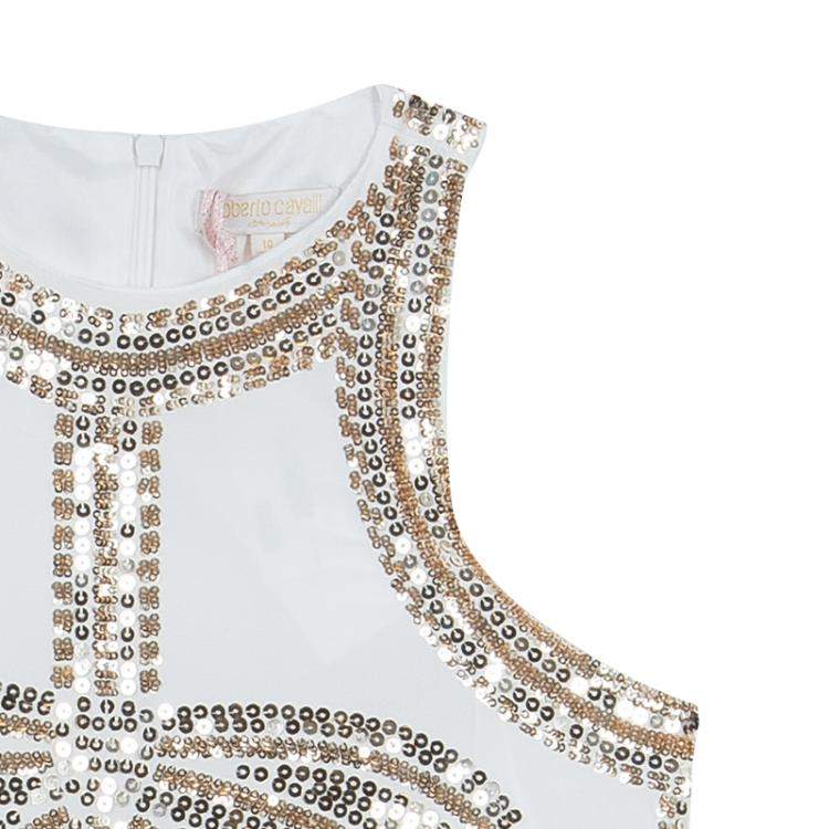 Pre Owned Roberto Cavalli Angels White Sequin Embellished Sleeveless Dress 14 Yrs 