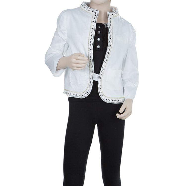 Pre Owned Roberto Cavalli Angels White Leather Trim Jacket 10 Yrs 