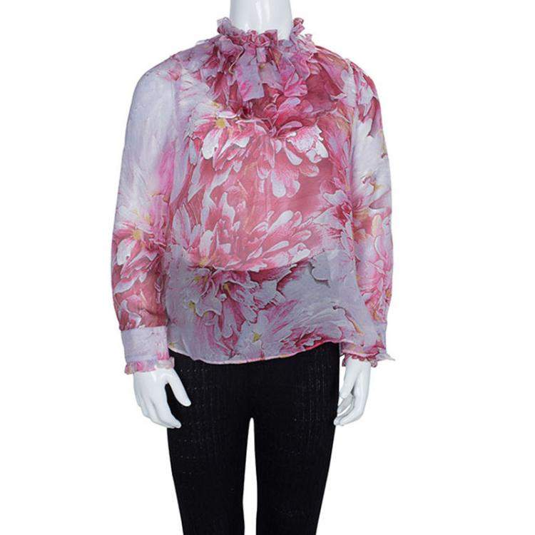 مملوكة مسبقًا Roberto Cavalli Angels Pink Floral Printed Silk Ruffle Detail Long Sleeve Top 6 Yrs