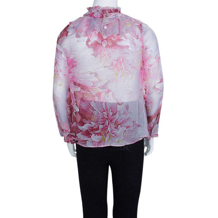 مملوكة مسبقًا Roberto Cavalli Angels Pink Floral Printed Silk Ruffle Detail Long Sleeve Top 6 Yrs