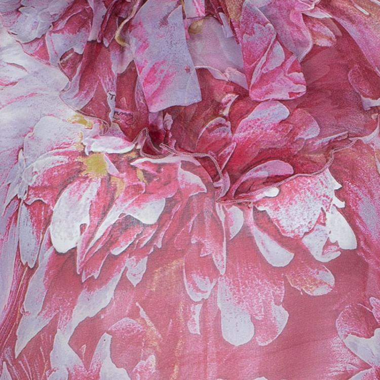 مملوكة مسبقًا Roberto Cavalli Angels Pink Floral Printed Silk Ruffle Detail Long Sleeve Top 6 Yrs