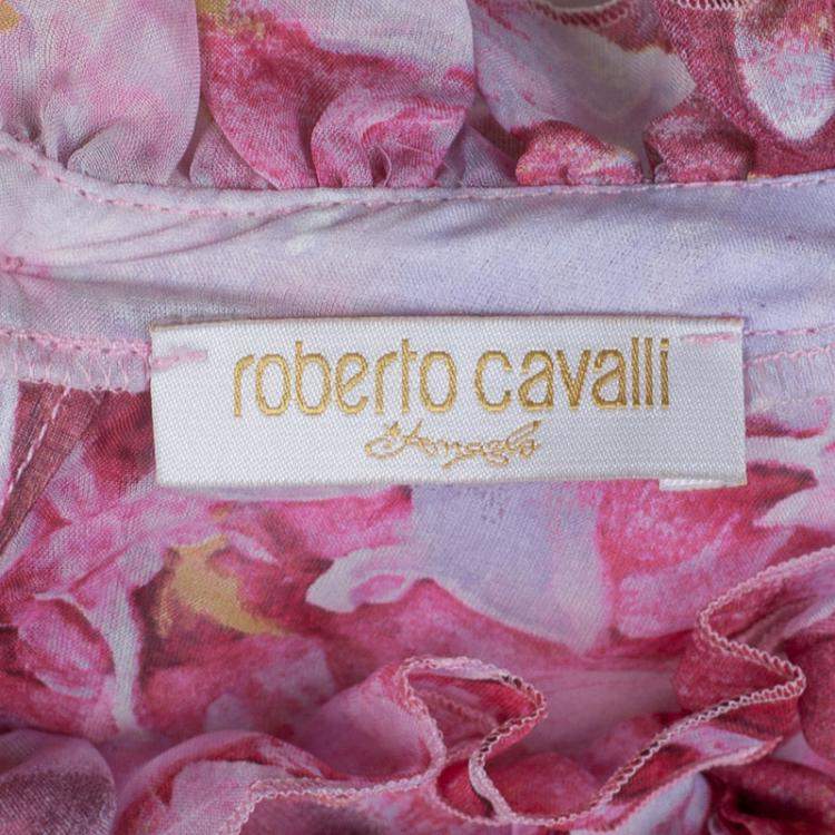 مملوكة مسبقًا Roberto Cavalli Angels Pink Floral Printed Silk Ruffle Detail Long Sleeve Top 6 Yrs