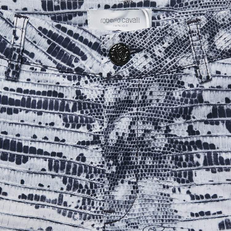 Pre Owned Roberto Cavalli Kids Blue Lizard Print Gabardine Bermuda Shorts L