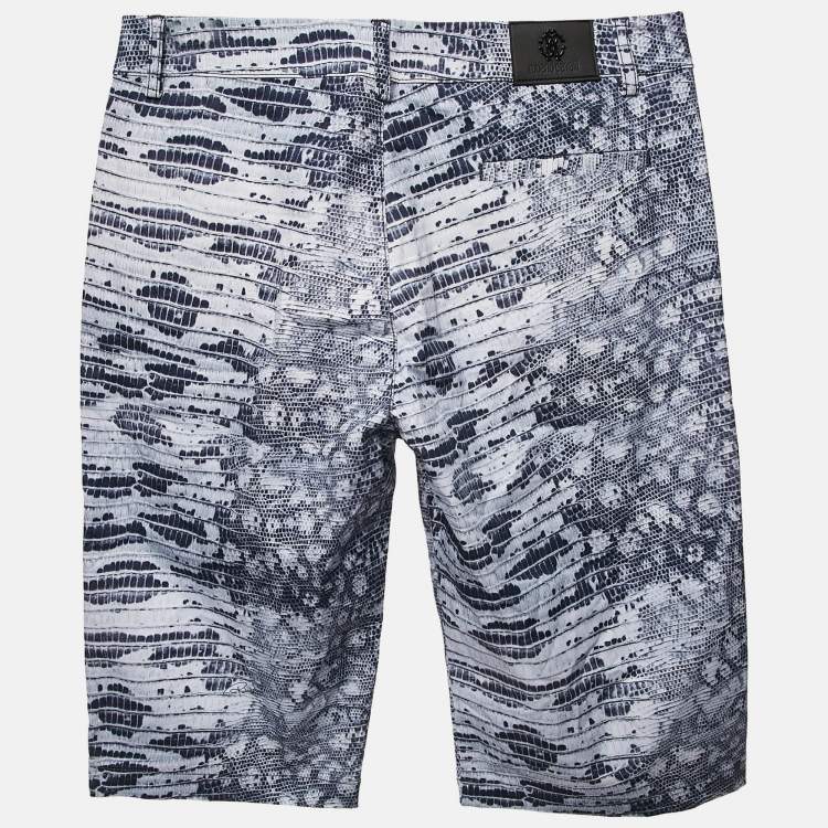 Pre Owned Roberto Cavalli Kids Blue Lizard Print Gabardine Bermuda Shorts L