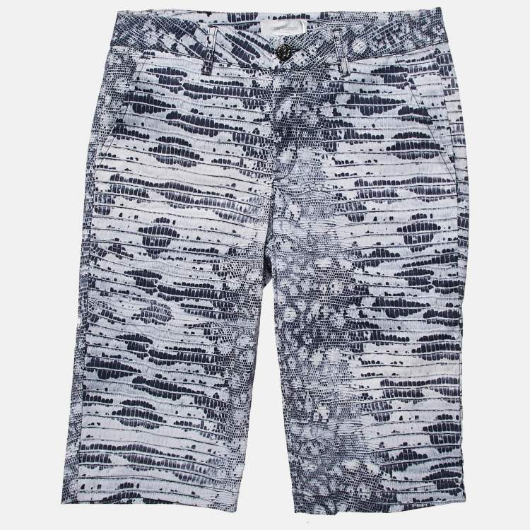 Pre Owned Roberto Cavalli Kids Blue Lizard Print Gabardine Bermuda Shorts L