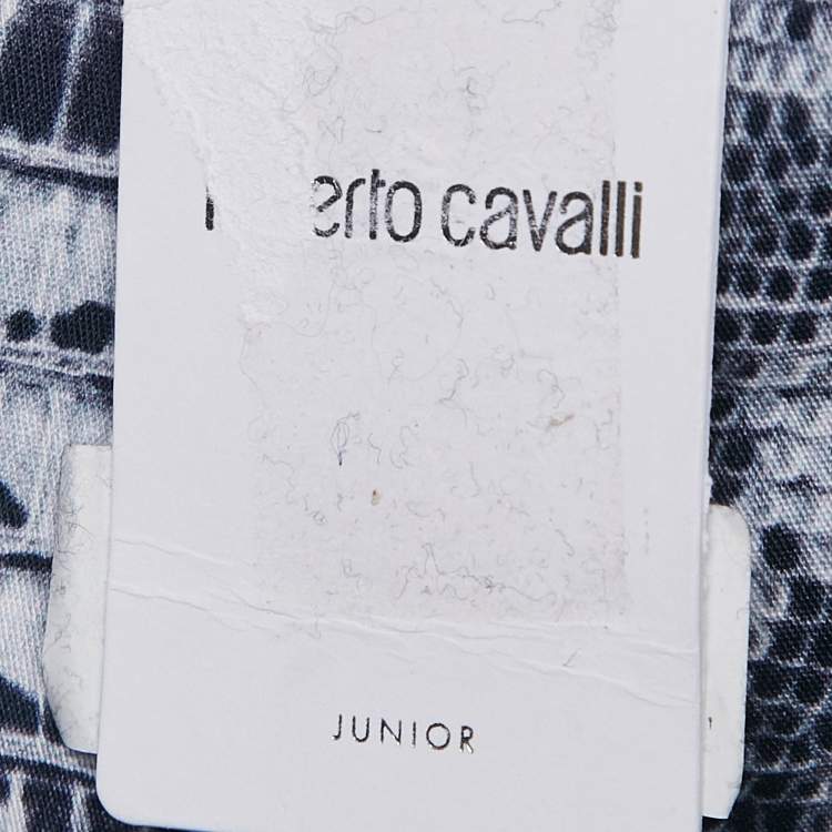 Pre Owned Roberto Cavalli Kids Blue Lizard Print Gabardine Bermuda Shorts L