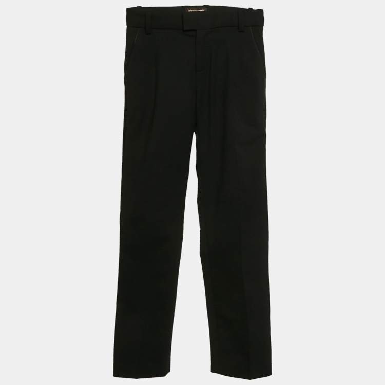 Pre Owned Roberto Cavalli Kids Black Wool Gabardine Side Trimmed Pants 8 Yrs