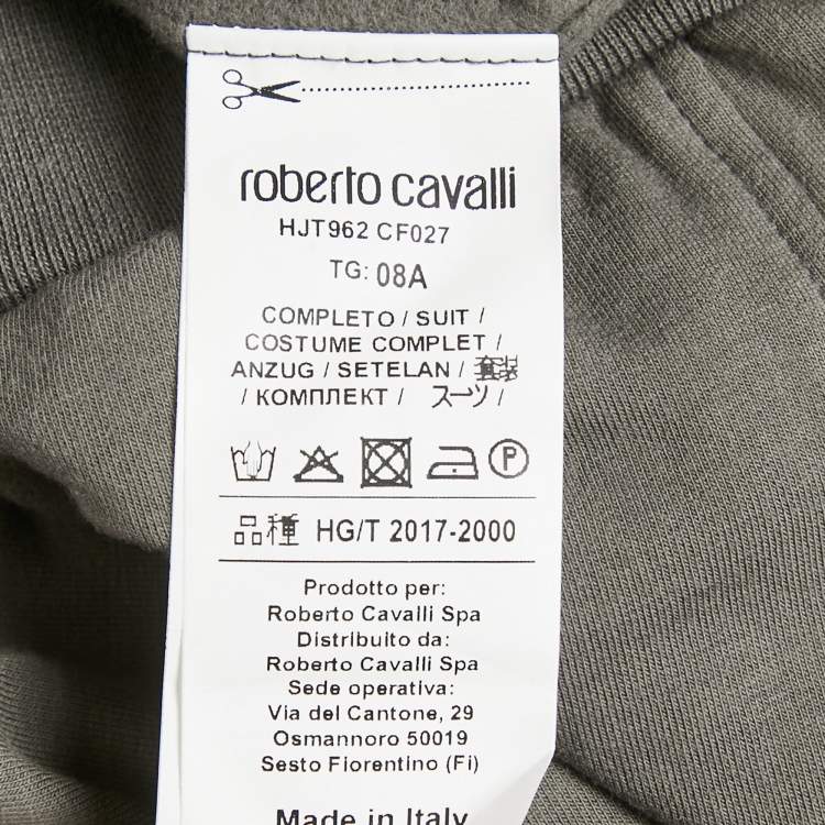 Pre Owned Roberto Cavalli Grey Logo Embroidery Cotton Knit Zip-Up Hooded Jacket 8 Yrs