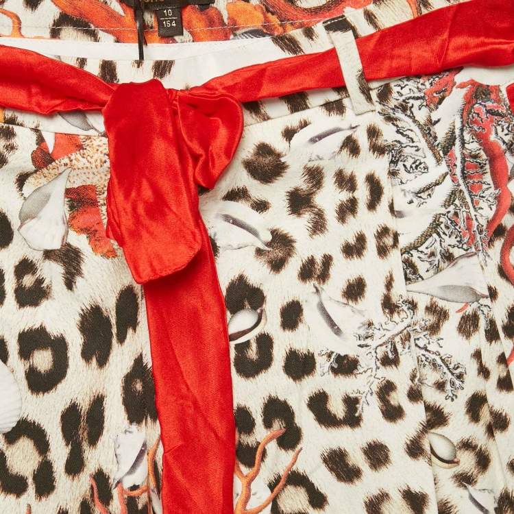 Pre Owned Roberto Cavalli Kids Brown/Red Leopard Print Cotton Shorts 10 Yrs 