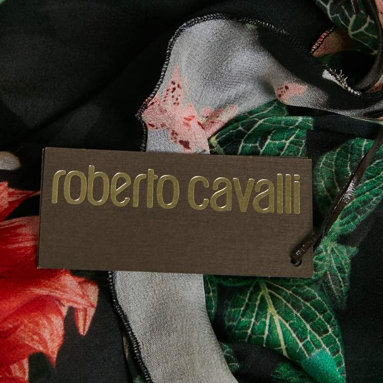 Pre Owned Roberto Cavalli Kids Black Floral Print Silk Top 8 Yrs 