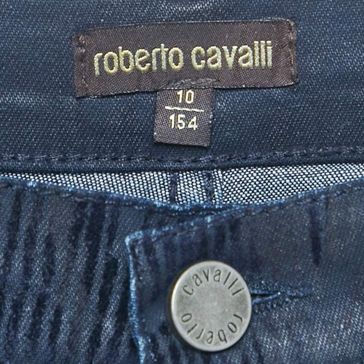 مملوكة مسبقًا Roberto Cavalli Navy Blue Striped Denim Jeans 10 Yrs