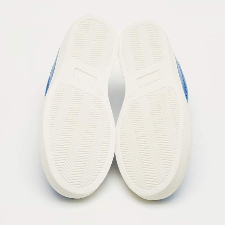 Pre Owned Roberto Cavalli Blue Lizard Embossed Leather Slip On Sneakers Size 35