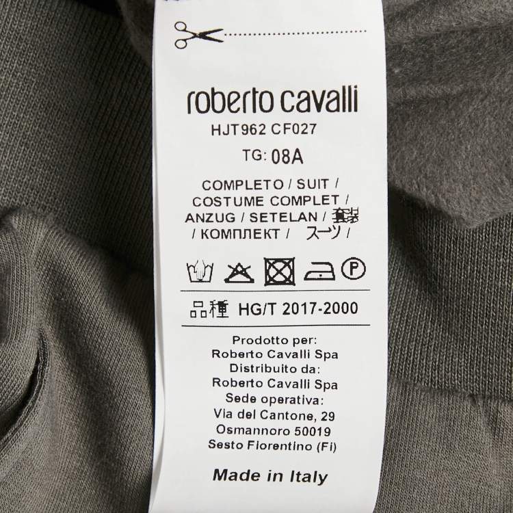 Pre Owned Roberto Cavalli Junior Grey Logo Embroidery Cotton Knit Joggers 8 Yrs