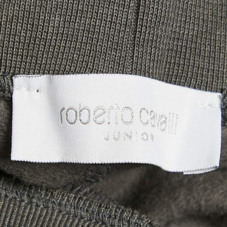 Pre Owned Roberto Cavalli Junior Grey Logo Embroidery Cotton Knit Joggers 8 Yrs